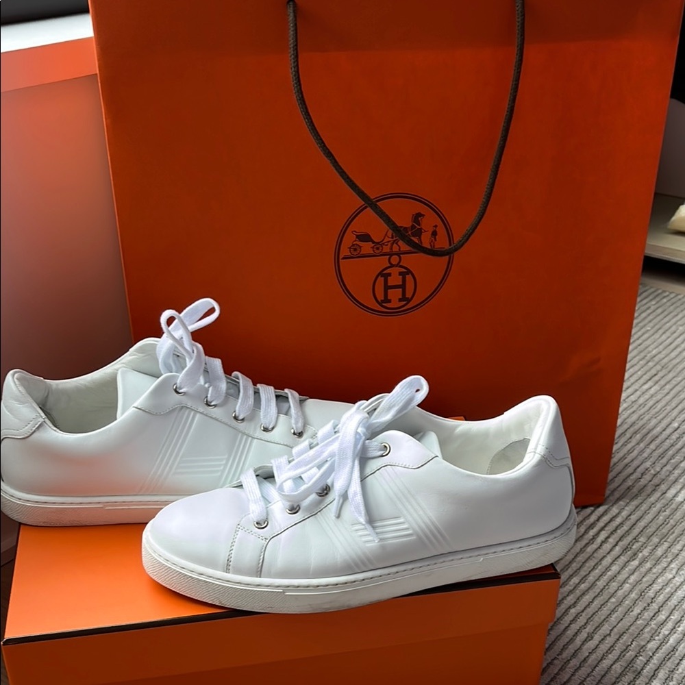Hermes White Leather Sneakers Minimalist Design